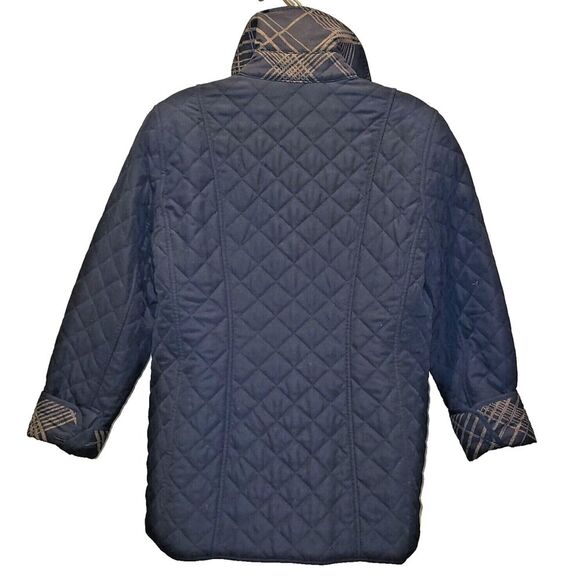 Chico's  Black X-Small Quilted Jacket Plaid Lining Collared Buttons Lightweight - Picture 7 of 15